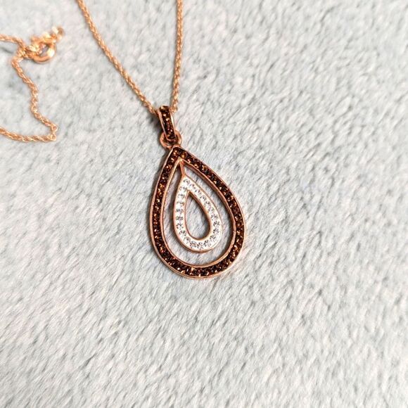 NWT Rose Gold Plated over Sterling Silver Swarovski Crystal Teardrop Necklace - Picture 14 of 15